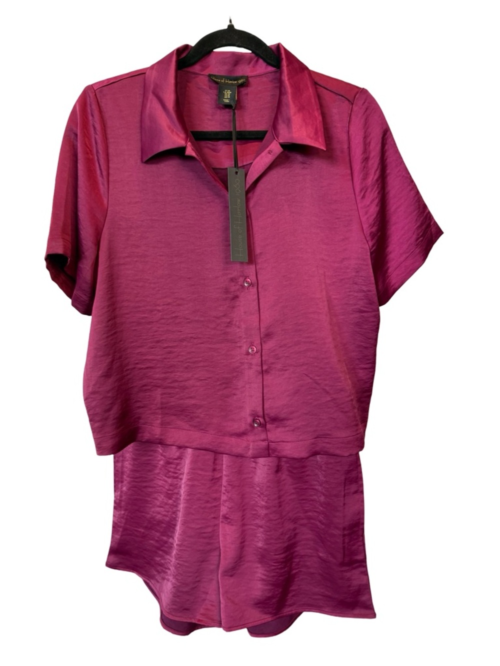 House of Harlow 1960 Burgundy Satin Lounge Set NWT 2 Piece Button Top Shorts